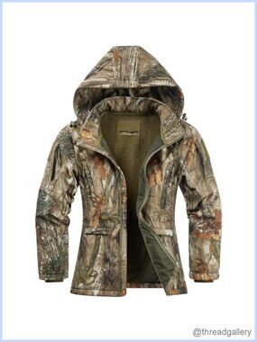 Womens Water Resistant Camo Hunting Jacket Quiet 7 Pockets